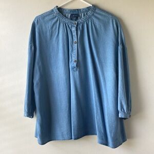 J. JILL Denim Popover Shirt Washed Chambray Large